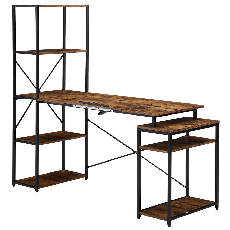 Home office Computer Desk with 5-Tier Bookshelf and 2 open Storage Shelf