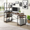 Home office Computer Desk with 5-Tier Bookshelf and 2 open Storage Shelf