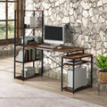 Home office Computer Desk with 5-Tier Bookshelf and 2 open Storage Shelf