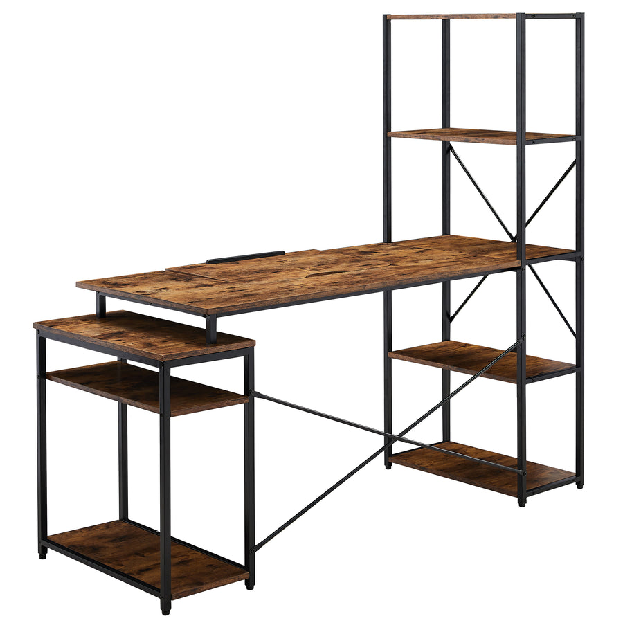 Home office Computer Desk with 5-Tier Bookshelf and 2 open Storage Shelf