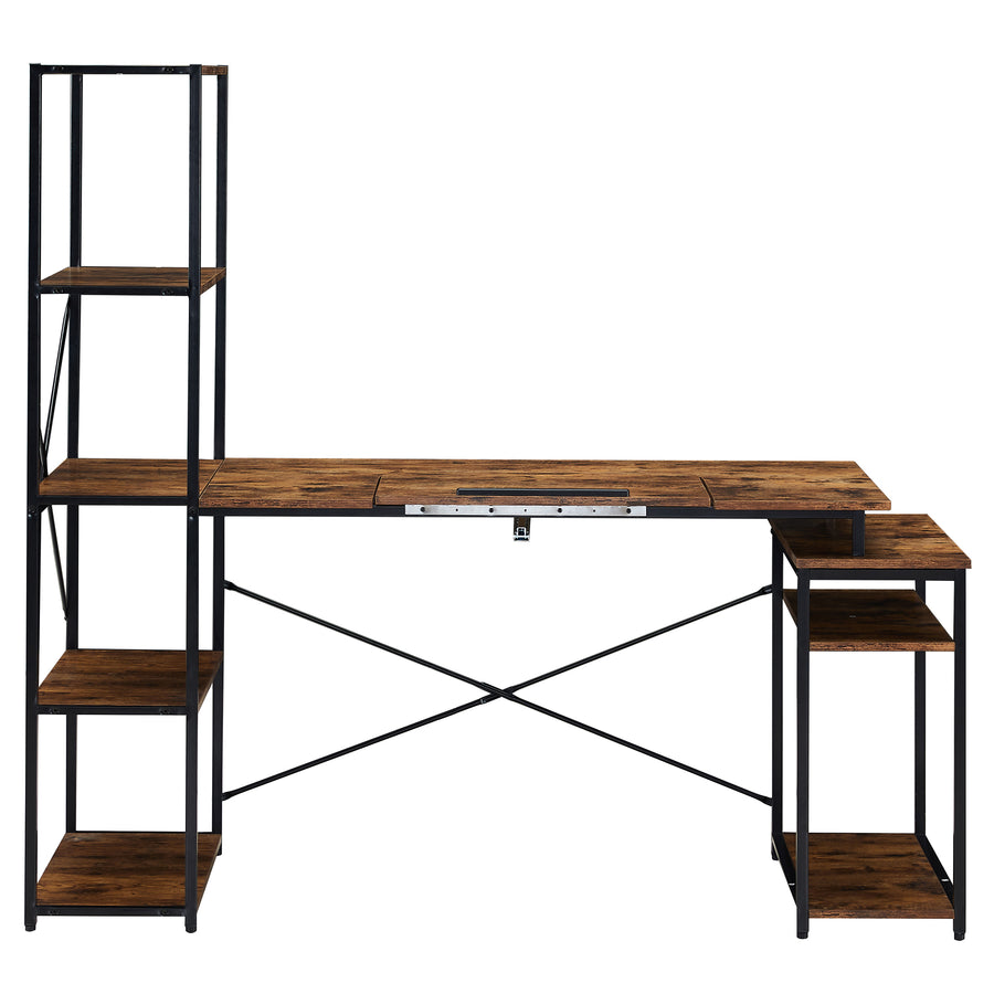 Home office Computer Desk with 5-Tier Bookshelf and 2 open Storage Shelf