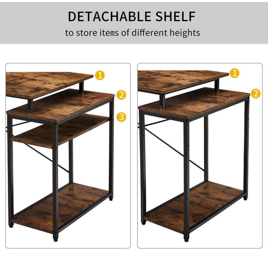 Home office Computer Desk with 5-Tier Bookshelf and 2 open Storage Shelf