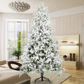 Seizeen™Snow Flocked Christmas Tree 7ft Artificial Hinged Pine Tree with White Realistic Tips Unlit