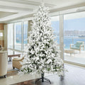 Seizeen™Snow Flocked Christmas Tree 7ft Artificial Hinged Pine Tree with White Realistic Tips Unlit