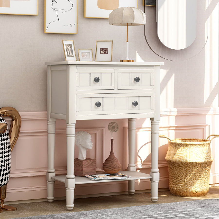 Narrow Console Table with Three Storage Drawers and Bottom Shelf