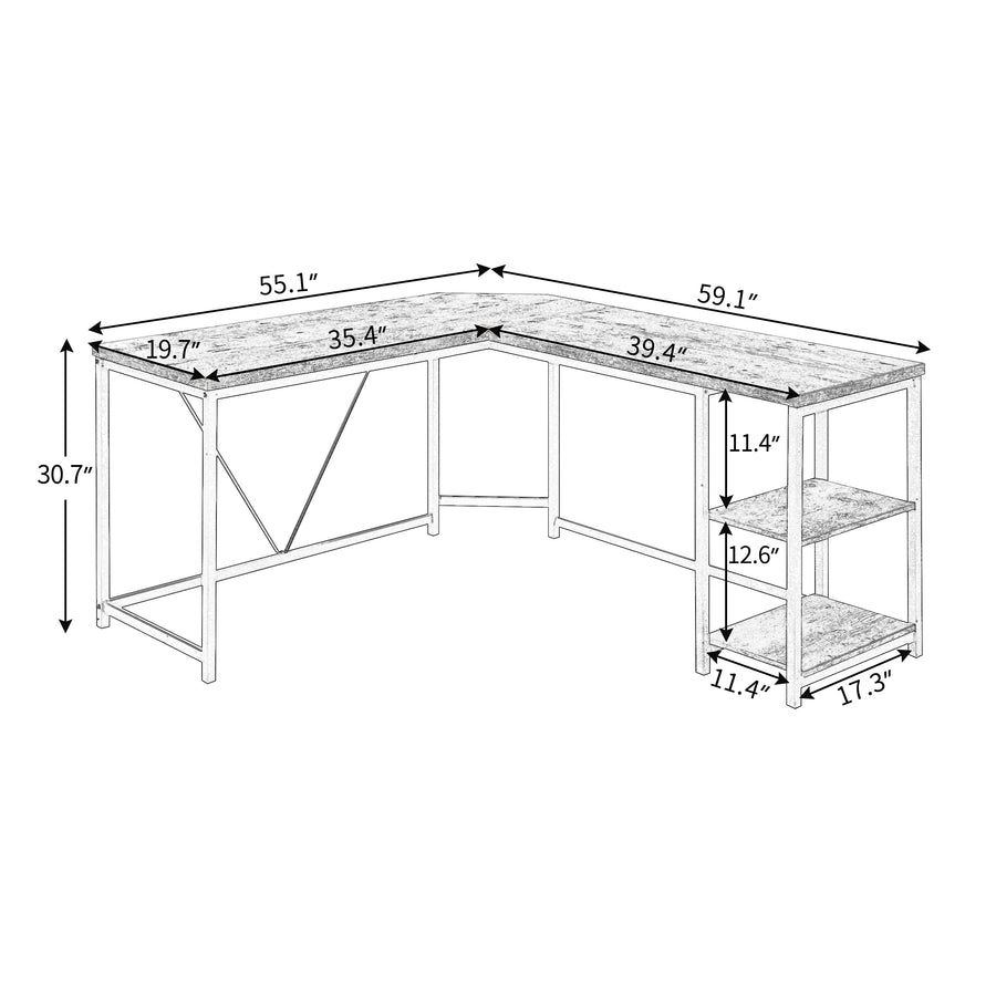 L-Shaped Computer Desk with 2-Tier Storage Shelves