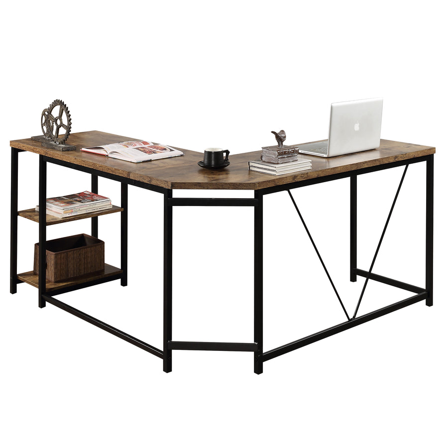 L-Shaped Computer Desk with 2-Tier Storage Shelves