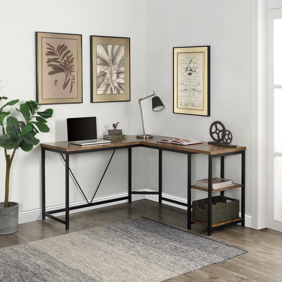 L-Shaped Computer Desk with 2-Tier Storage Shelves