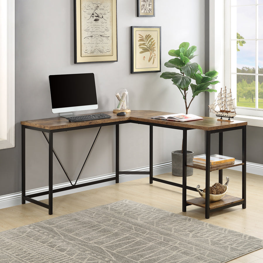 L-Shaped Computer Desk with 2-Tier Storage Shelves