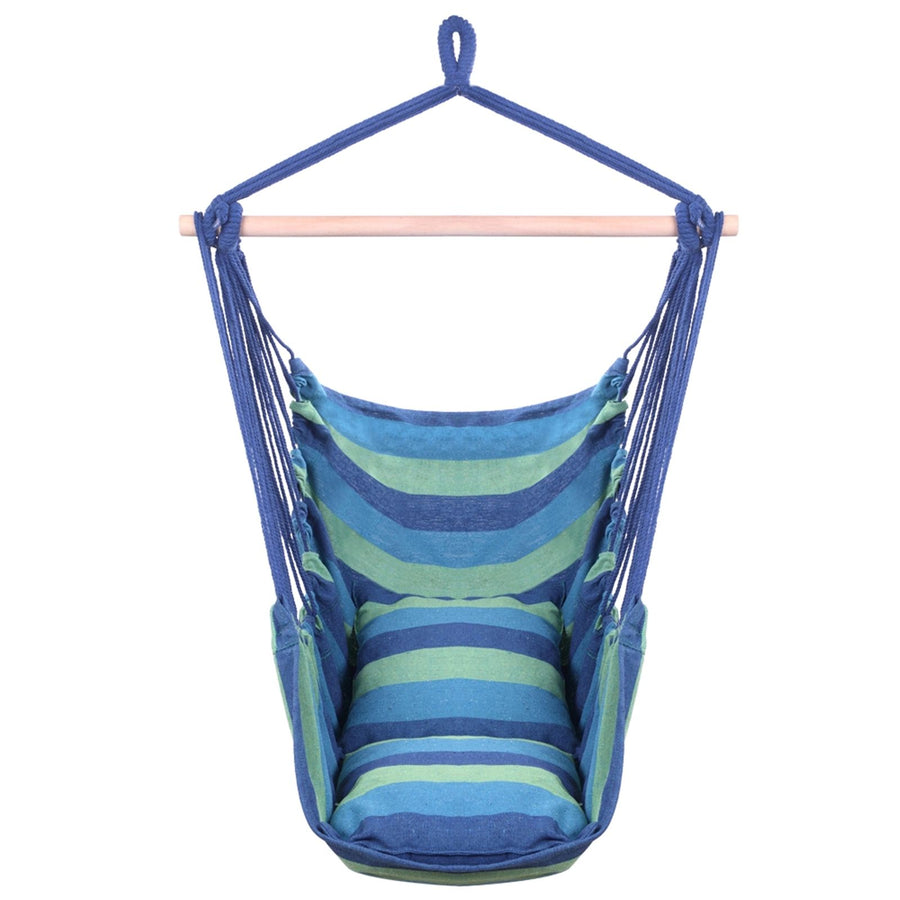 Hammock Chair Distinctive Cotton Canvas Hanging Rope Chair with Pillows Blue