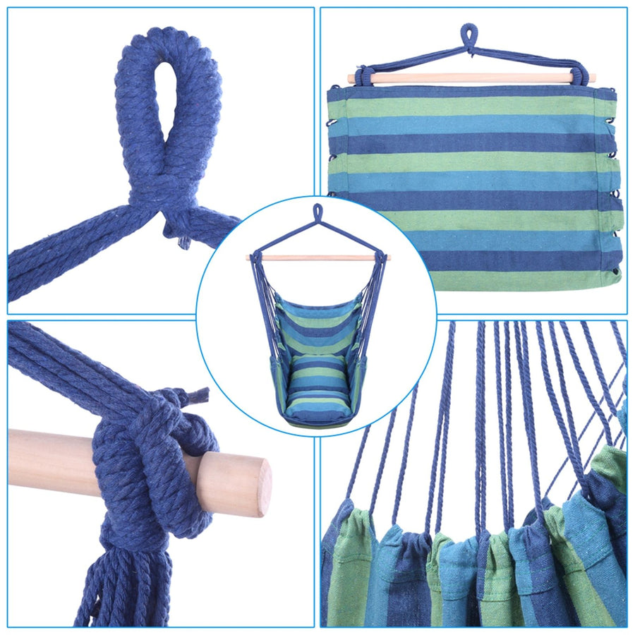 Hammock Chair Distinctive Cotton Canvas Hanging Rope Chair with Pillows Blue
