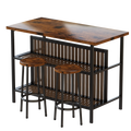 Counter Height Bar Table Set, Seizeen 3 Piece Dining Table Set with 2 Stools and 2-tier Shelves, Kitchen Island Breakfast Table Set with Wood Top, Pub Dinette Set for Small Spaces, Brown, A08