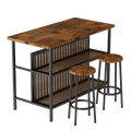 Counter Height Bar Table Set, Seizeen 3 Piece Dining Table Set with 2 Stools and 2-tier Shelves, Kitchen Island Breakfast Table Set with Wood Top, Pub Dinette Set for Small Spaces, Brown, A08