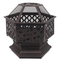 22" Hexagonal Shaped Iron Brazier Wood Burning Fire Pit Decoration