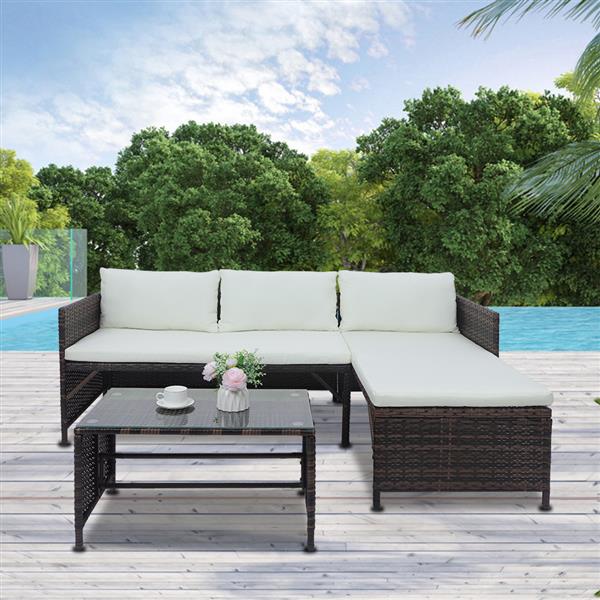 1 Double Seat 1 Chaise Seat 1 Coffee Table Combination Sofa Brown Gradient