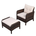 Five-Piece Rattan Set Brown Gradient 2 Single Sofas 2 Footstool &1 Coffee Table Round Corner Armrests