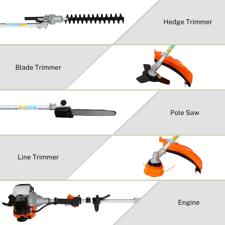 Seizeen String Trimmer Gas Powered, 33CC 2-Cycle Weed Eater Set, Multi-Functional Grass Weed Wacker, Pole Hedge Trimmer, 11000RPM/1.6KW Powerful Pole Saw & Brush Cutter, Orange