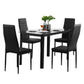 Rectangle Tempered Glass Dining Table with Nine Block Box Pattern Black