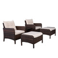 Five-Piece Rattan Set Brown Gradient 2 Single Sofas 2 Footstool &1 Coffee Table Round Corner Armrests