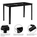 Rectangle Tempered Glass Dining Table with Nine Block Box Pattern Black