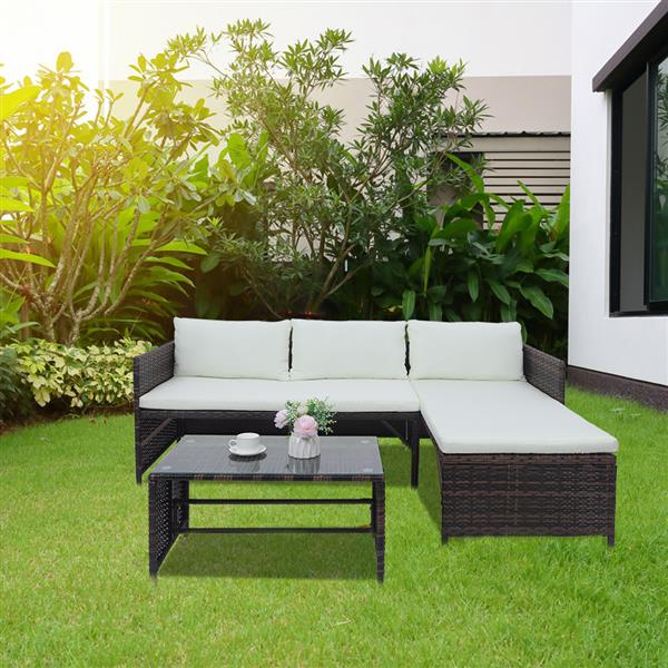 1 Double Seat 1 Chaise Seat 1 Coffee Table Combination Sofa Brown Gradient