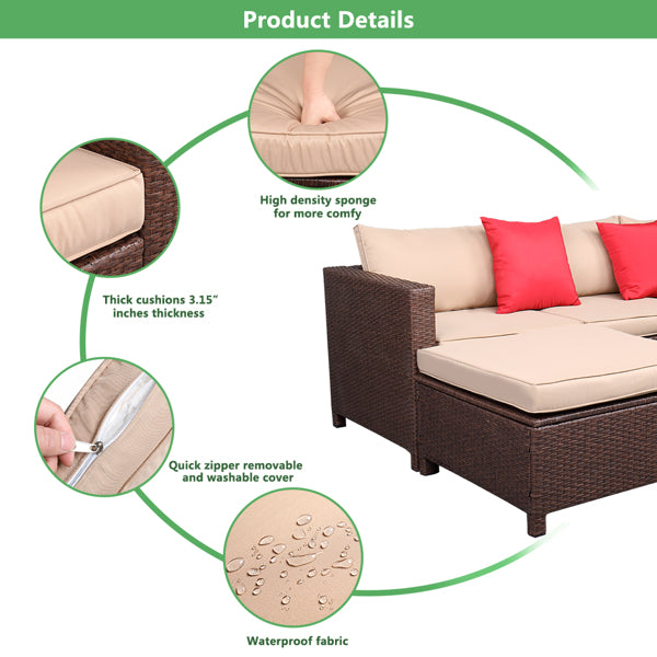Brown 5-Piece Set Rattan Sofa