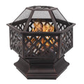 22" Hexagonal Shaped Iron Brazier Wood Burning Fire Pit Decoration