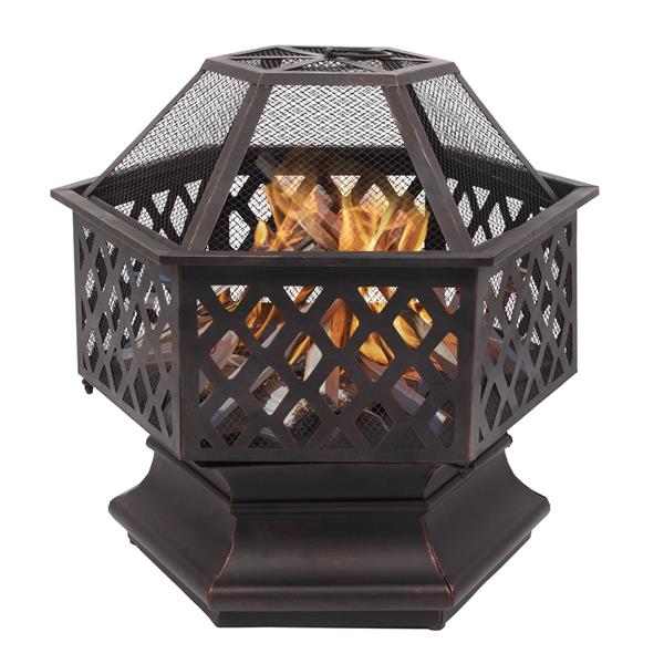 22" Hexagonal Shaped Iron Brazier Wood Burning Fire Pit Decoration