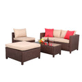 Brown 5-Piece Set Rattan Sofa