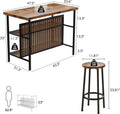 3 Piece Kitchen Island Set, Counter Height Bar Table Set with Wood Top, Breakfast Dining Table Set with 2 Stools and 2-Tier Shelves, Pub Dinette Set for Small Spaces, Brown, L0329