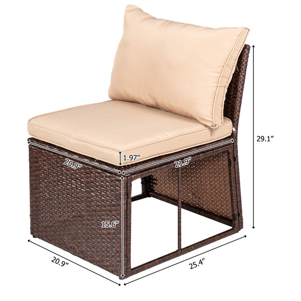 Eight-Piece Set Outdoor Rattan Dining Table And Chair Brown Wood Grain Rattan