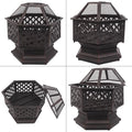 22" Hexagonal Shaped Iron Brazier Wood Burning Fire Pit Decoration