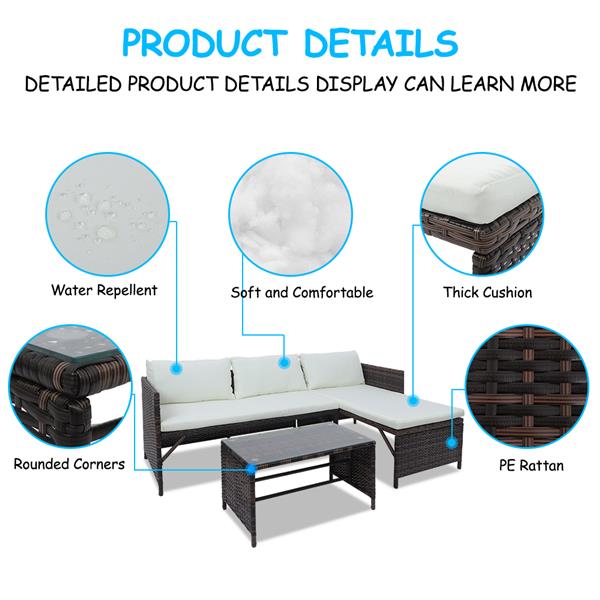 1 Double Seat 1 Chaise Seat 1 Coffee Table Combination Sofa Brown Gradient