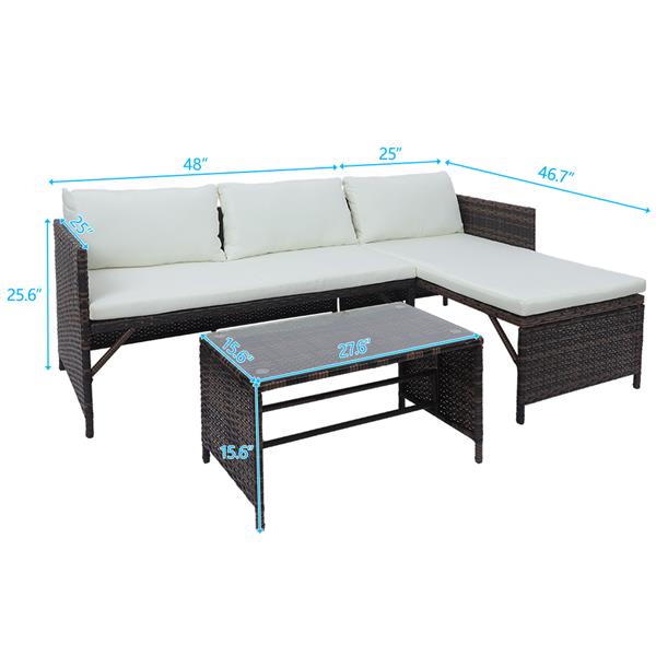 1 Double Seat 1 Chaise Seat 1 Coffee Table Combination Sofa Brown Gradient