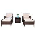 Five-Piece Rattan Set Brown Gradient 2 Single Sofas 2 Footstool &1 Coffee Table Round Corner Armrests