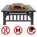 Metal Fire Pit for Outside, 32'' Stone Finish Fire Pit Table, Wood Burning Outdoor Firepit with Fire Bowl, Mesh Screen Lid, Poker