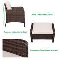 Five-Piece Rattan Set Brown Gradient 2 Single Sofas 2 Footstool &1 Coffee Table Round Corner Armrests