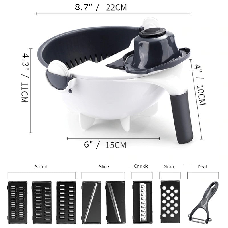 9 in 1 Vegetable Cutter With Bowl & Rotatable Drain Basket - Greenify Kitchen