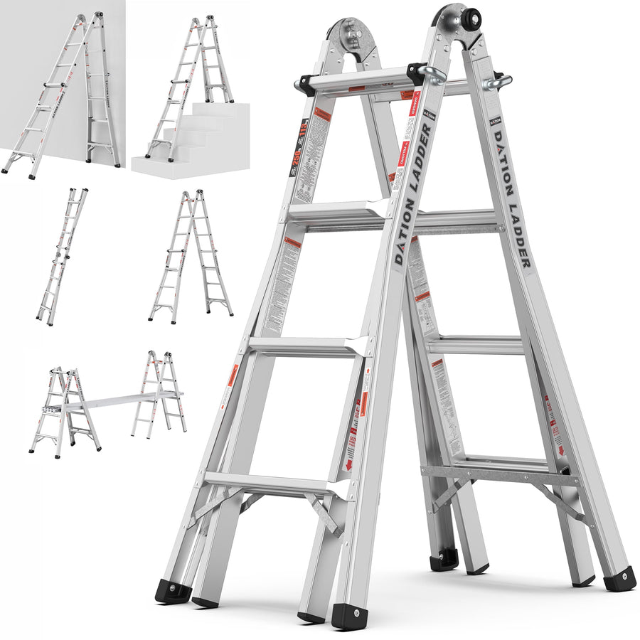 17ft Multi-position Ladder, Seizeen Lightweight Alloy Aluminum Ladder 20 Multipurpose for Building Home, Extension Folding Ladder with Safety Locking System, A-type Ladder Straight Ladder