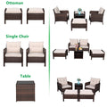Five-Piece Rattan Set Brown Gradient 2 Single Sofas 2 Footstool &1 Coffee Table Round Corner Armrests