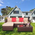 Brown 5-Piece Set Rattan Sofa