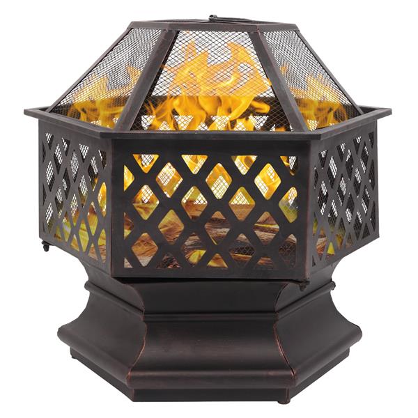 22" Hexagonal Shaped Iron Brazier Wood Burning Fire Pit Decoration