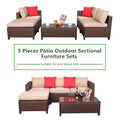 Brown 5-Piece Set Rattan Sofa