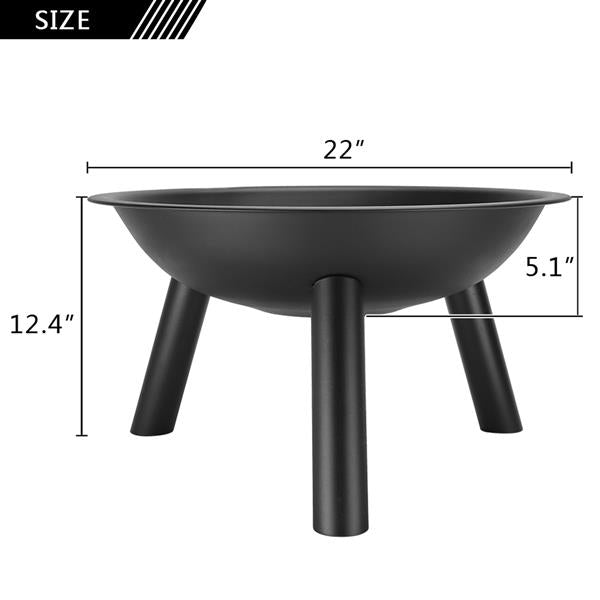 22" Iron Fire Pit Bowl Black