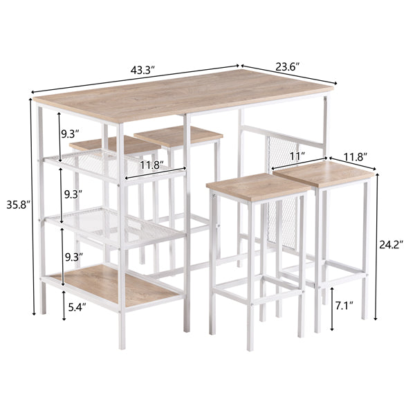 Rectangular Disassembly and Assembly Light Brown 1 Table 4 Chairs Dining Table and Chair Set