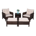 Five-Piece Rattan Set Brown Gradient 2 Single Sofas 2 Footstool &1 Coffee Table Round Corner Armrests