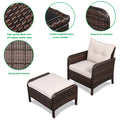 Five-Piece Rattan Set Brown Gradient 2 Single Sofas 2 Footstool &1 Coffee Table Round Corner Armrests