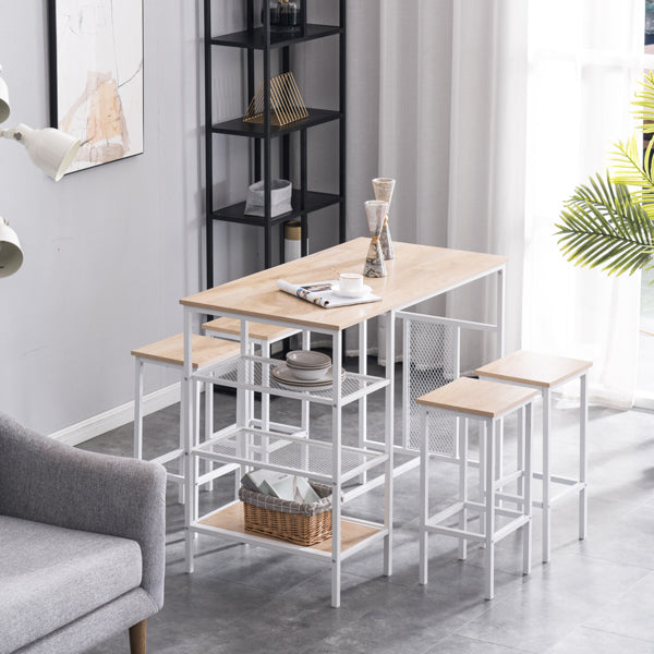 Rectangular Disassembly and Assembly Light Brown 1 Table 4 Chairs Dining Table and Chair Set