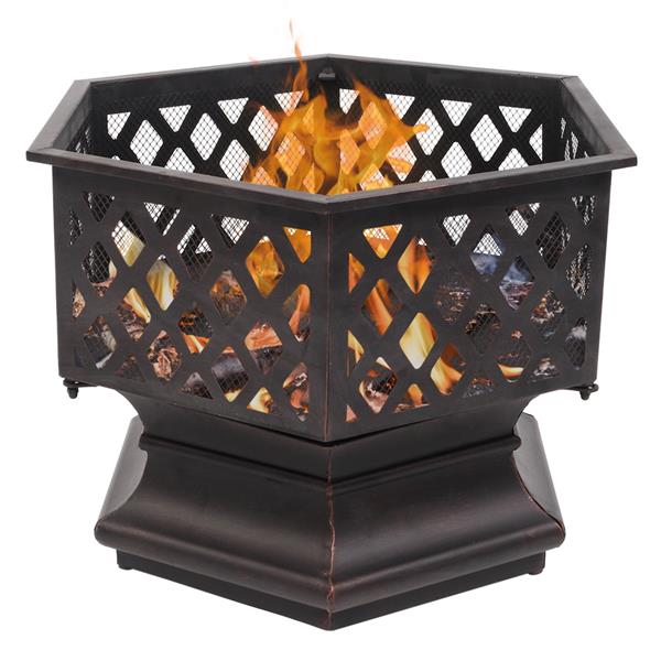 22" Hexagonal Shaped Iron Brazier Wood Burning Fire Pit Decoration