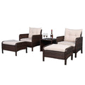 Five-Piece Rattan Set Brown Gradient 2 Single Sofas 2 Footstool &1 Coffee Table Round Corner Armrests
